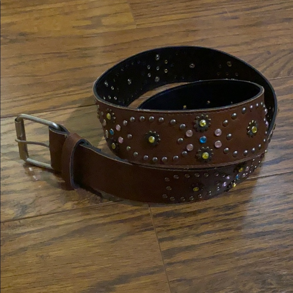 Brown Leather Rhinestone Belt Size 5
